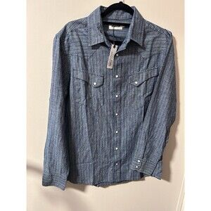 NWT Taylor Stitch Shirt Men Size 40 Pearl Snap Blue Striped Western Cowboy Rodeo